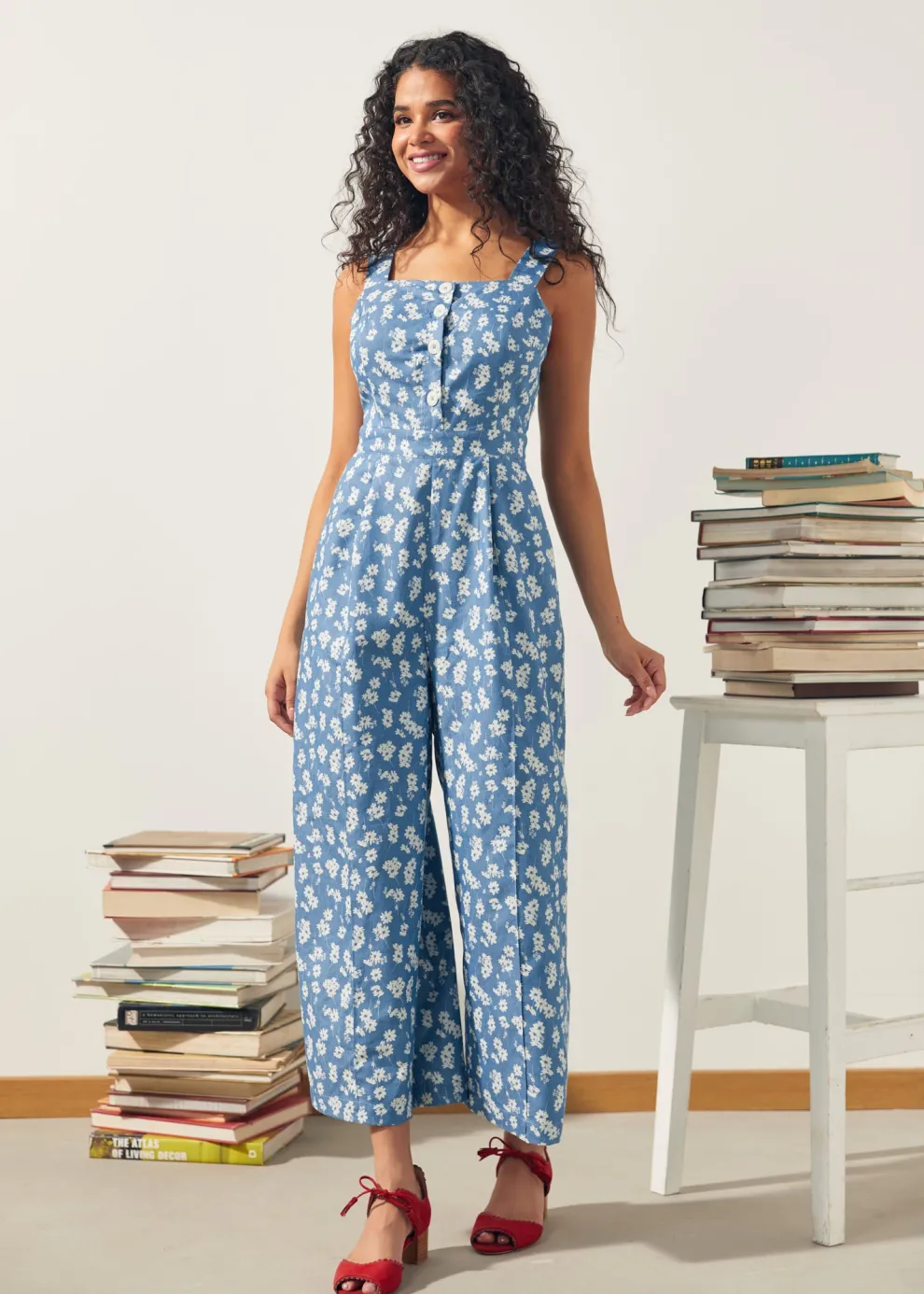 A Playful Bouquet Button-Front Jumpsuit