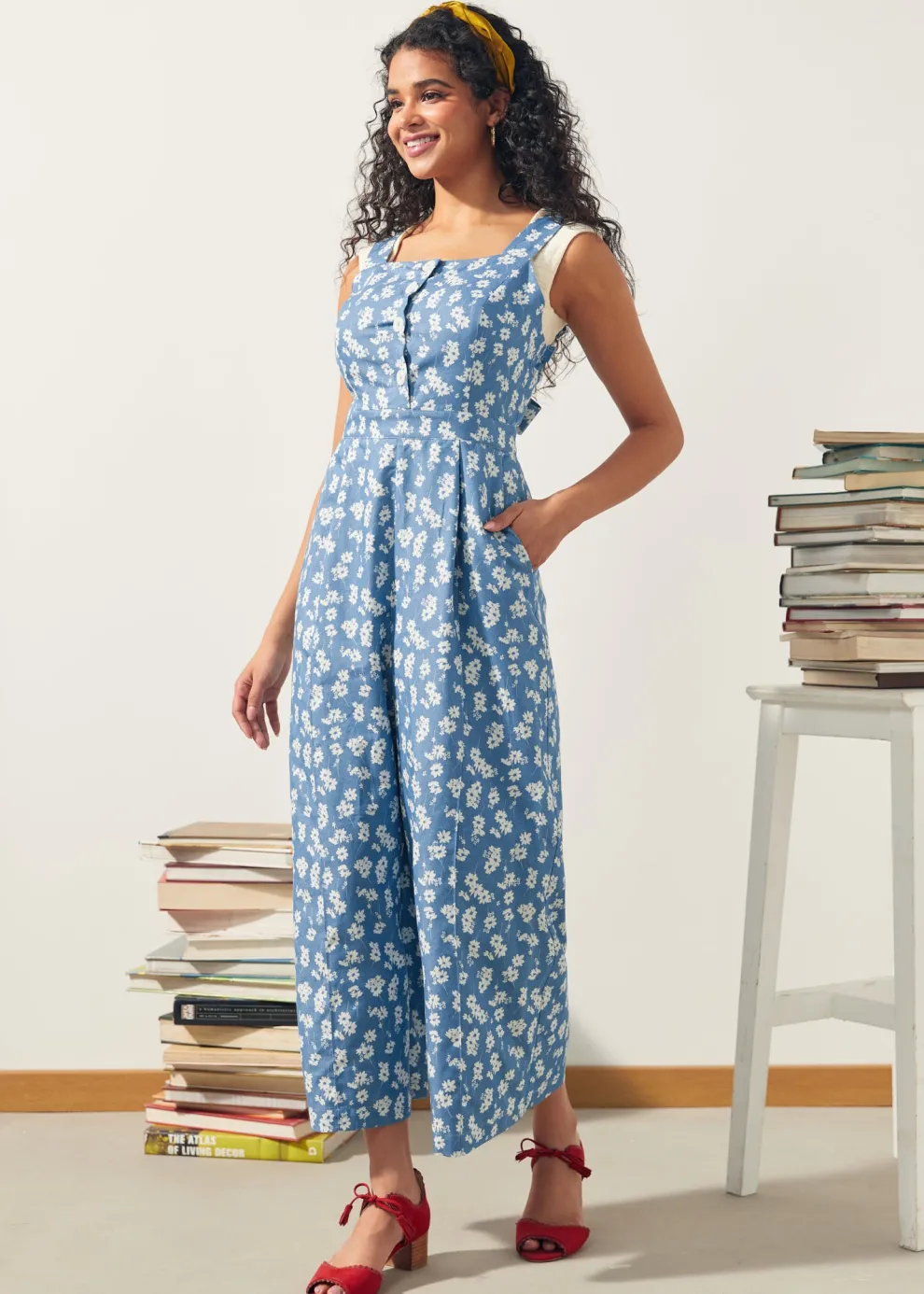 A Playful Bouquet Button-Front Jumpsuit