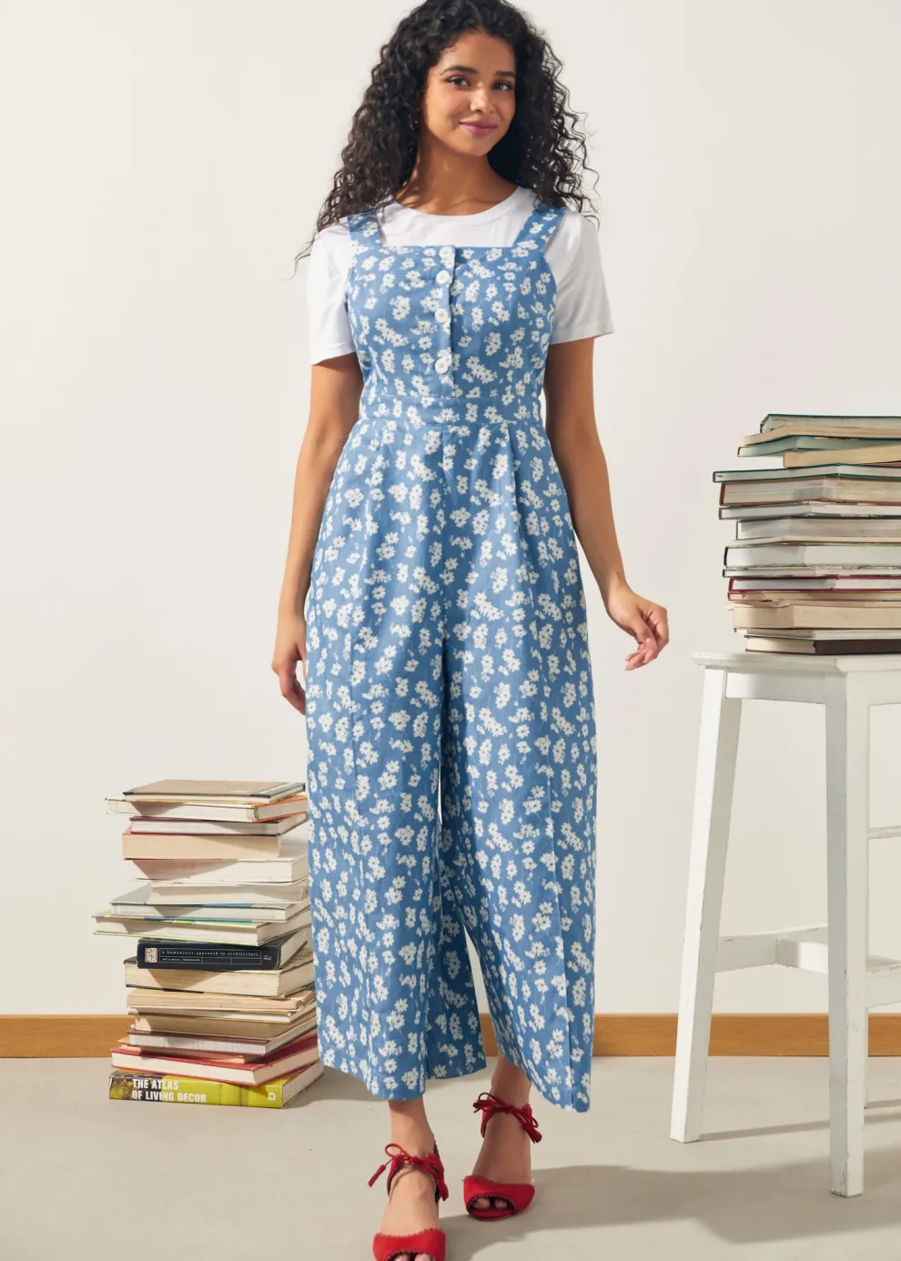 A Playful Bouquet Button-Front Jumpsuit