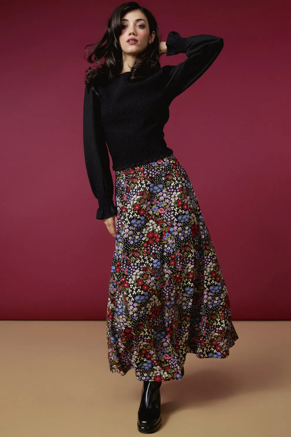 Ada 90's Floral Midi Skirt