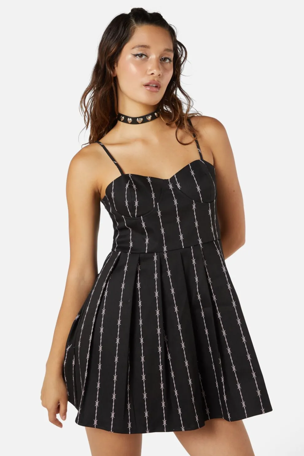Barb Wire Bustier Pleated Dress