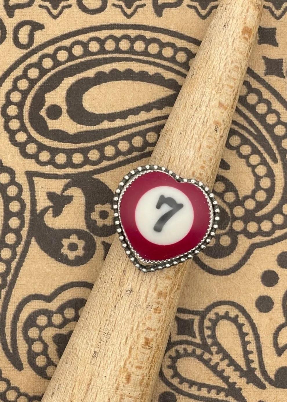 Billiard Ball #7 Sterling Silver Heart Ring