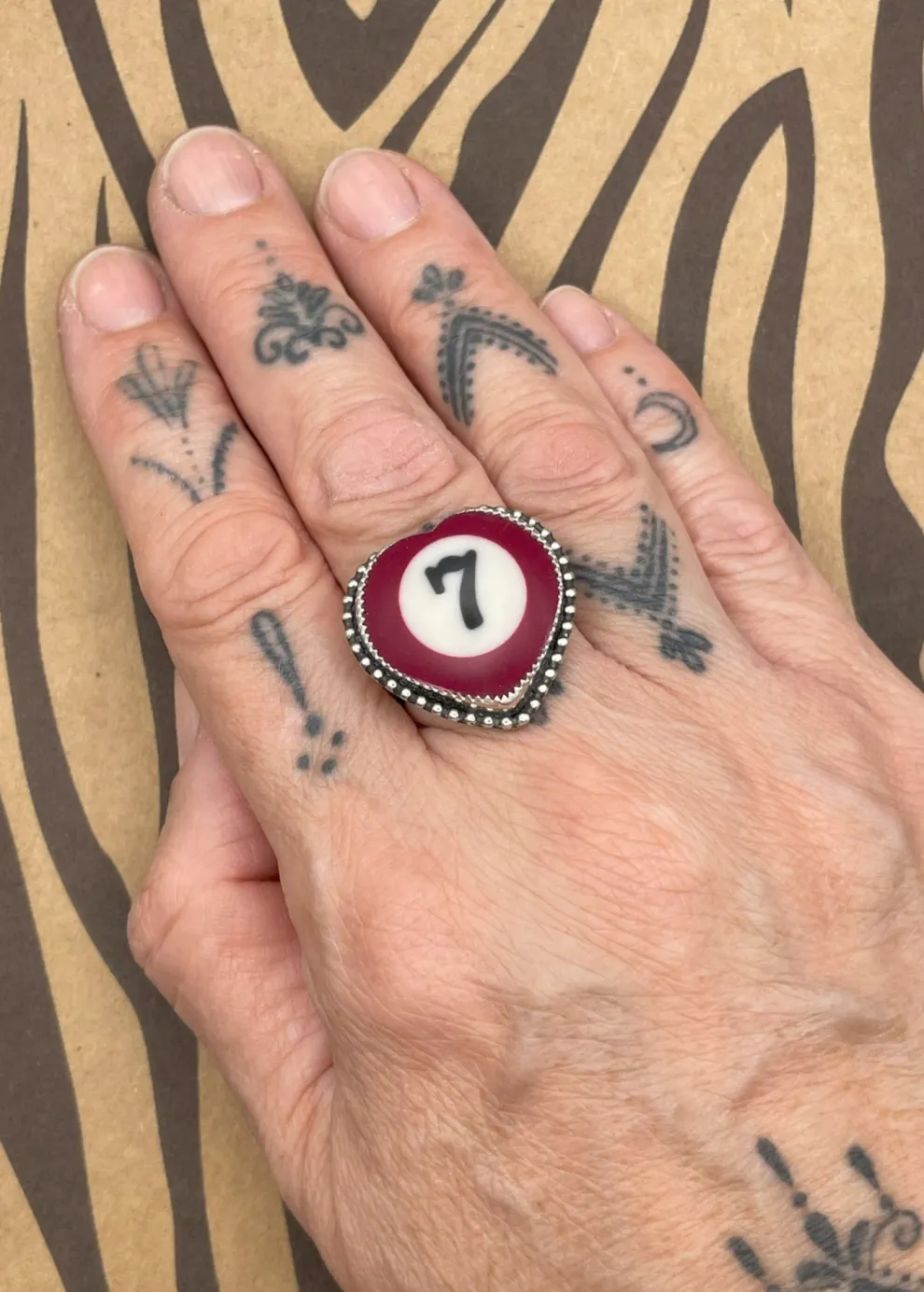 Billiard Ball #7 Sterling Silver Heart Ring