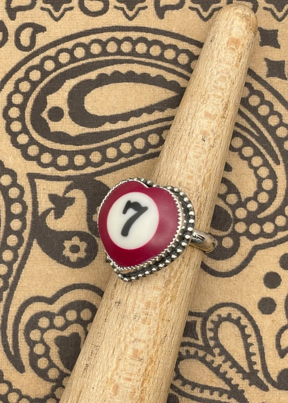 Billiard Ball #7 Sterling Silver Heart Ring