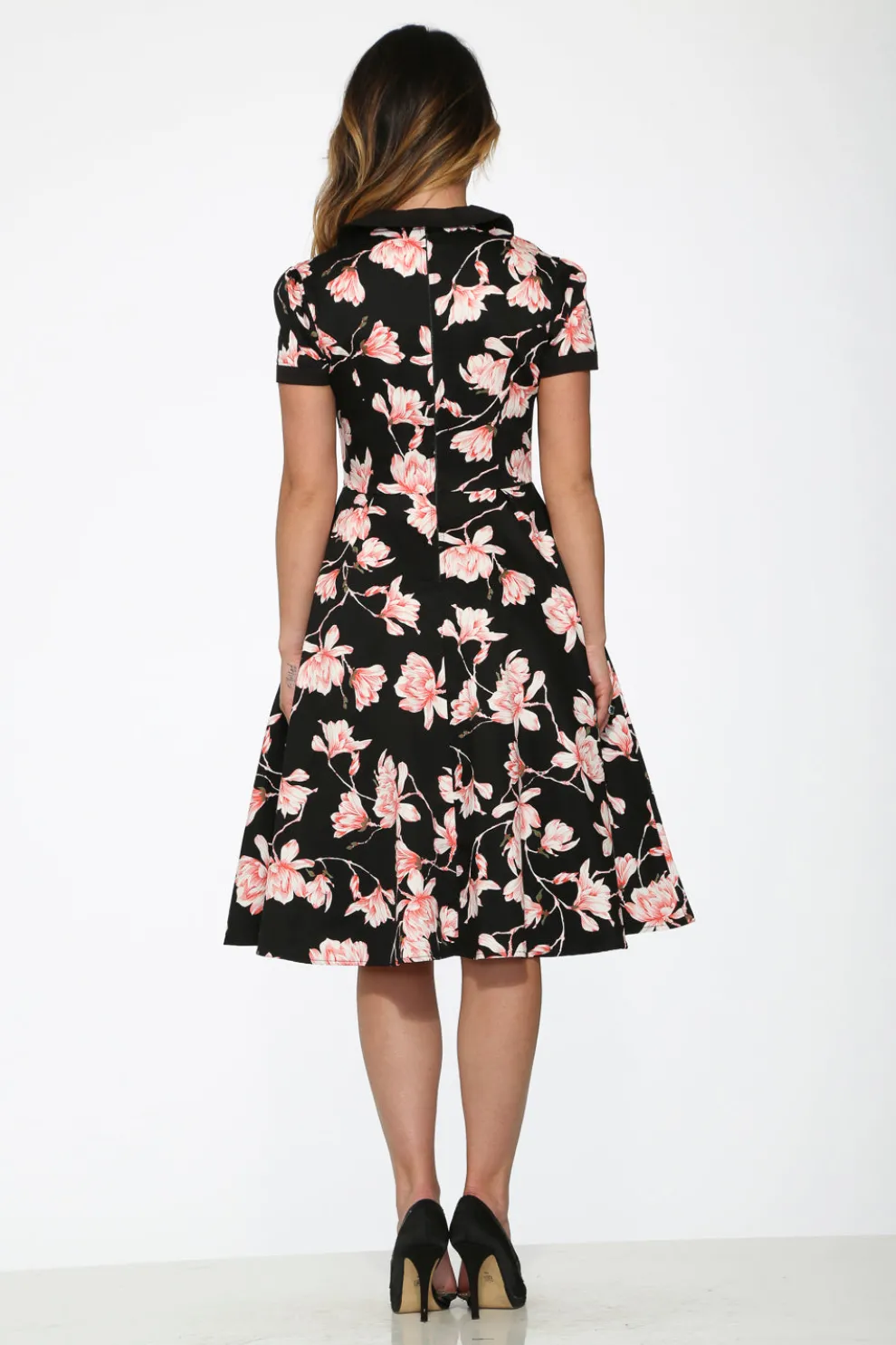 Black & Pink Floral Swing Dress