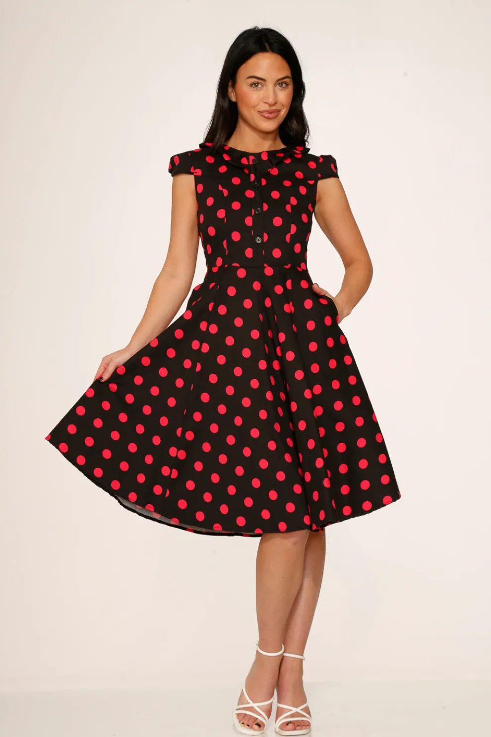 Black & Pink Polka Dot Swing Dress