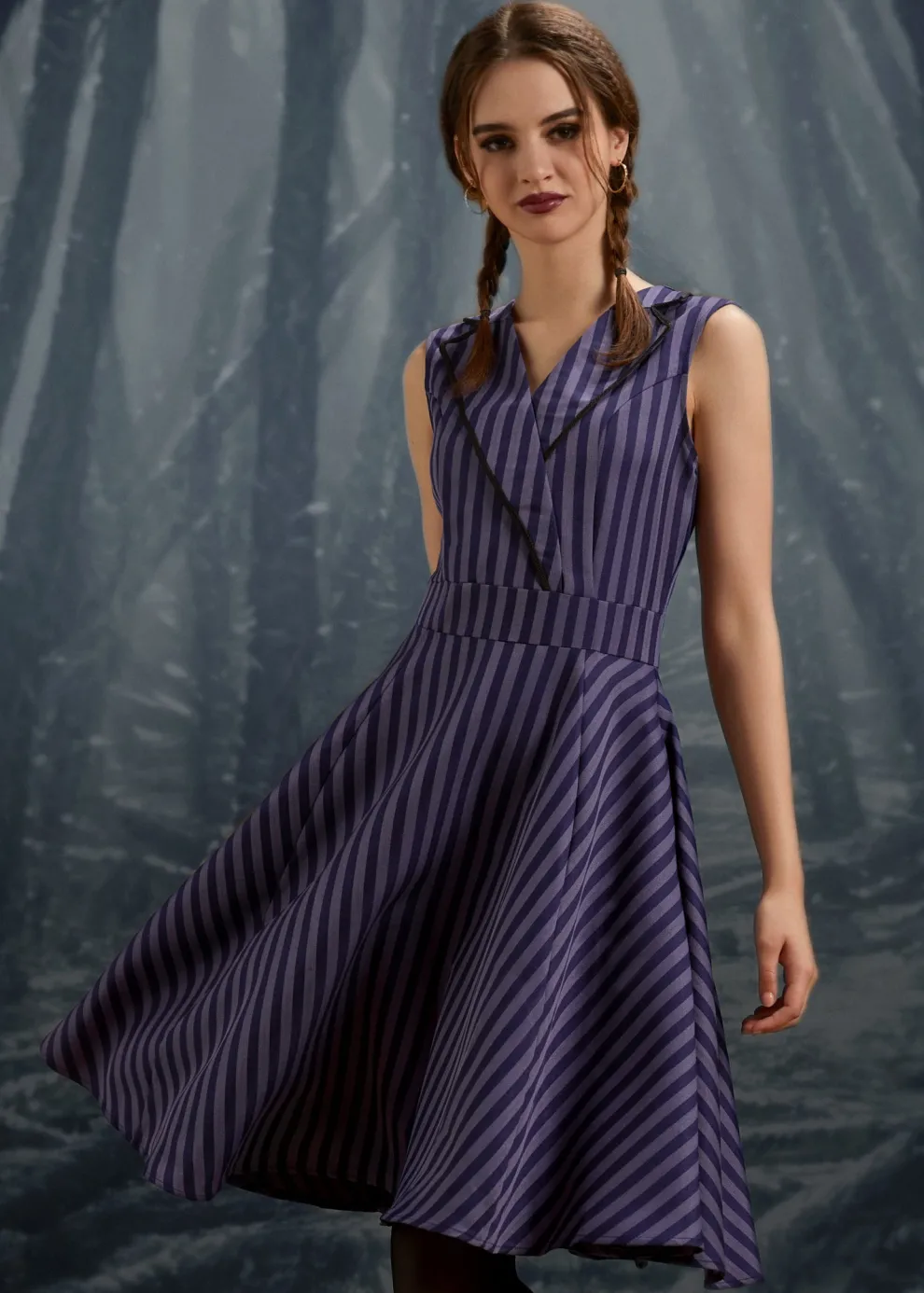 Black & Purple Stripe Swing Dress