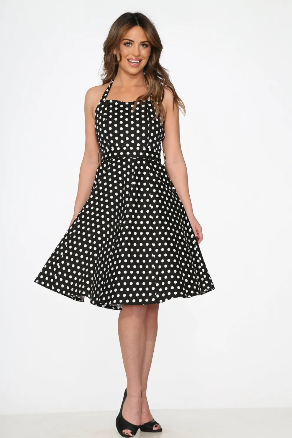 Black & White Polka Dot Halter Swing Dress