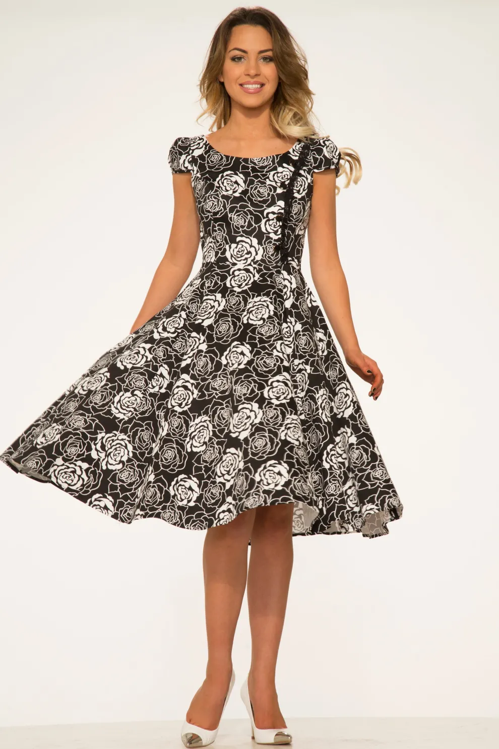 Black & White Rose Swing Dress
