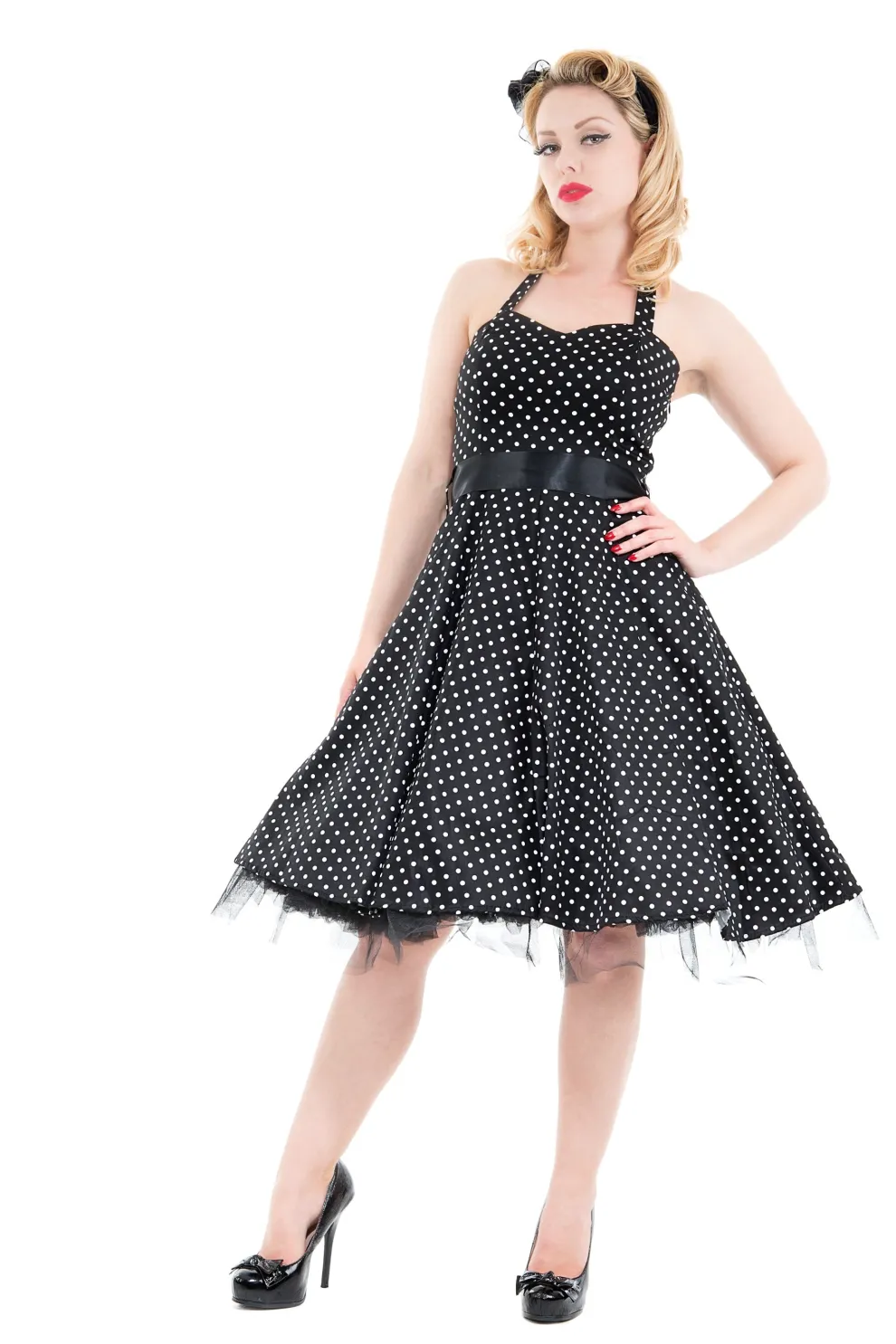 Black & White Small Polka Dot Halter Dress