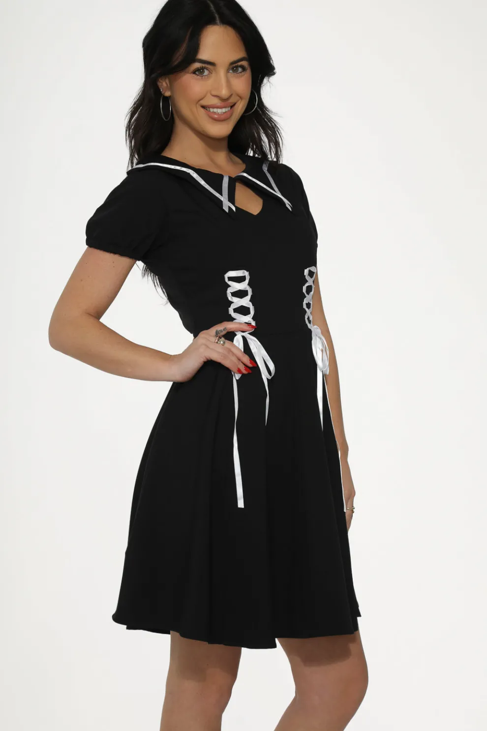 Black & White Trim Gothic Swing Dress