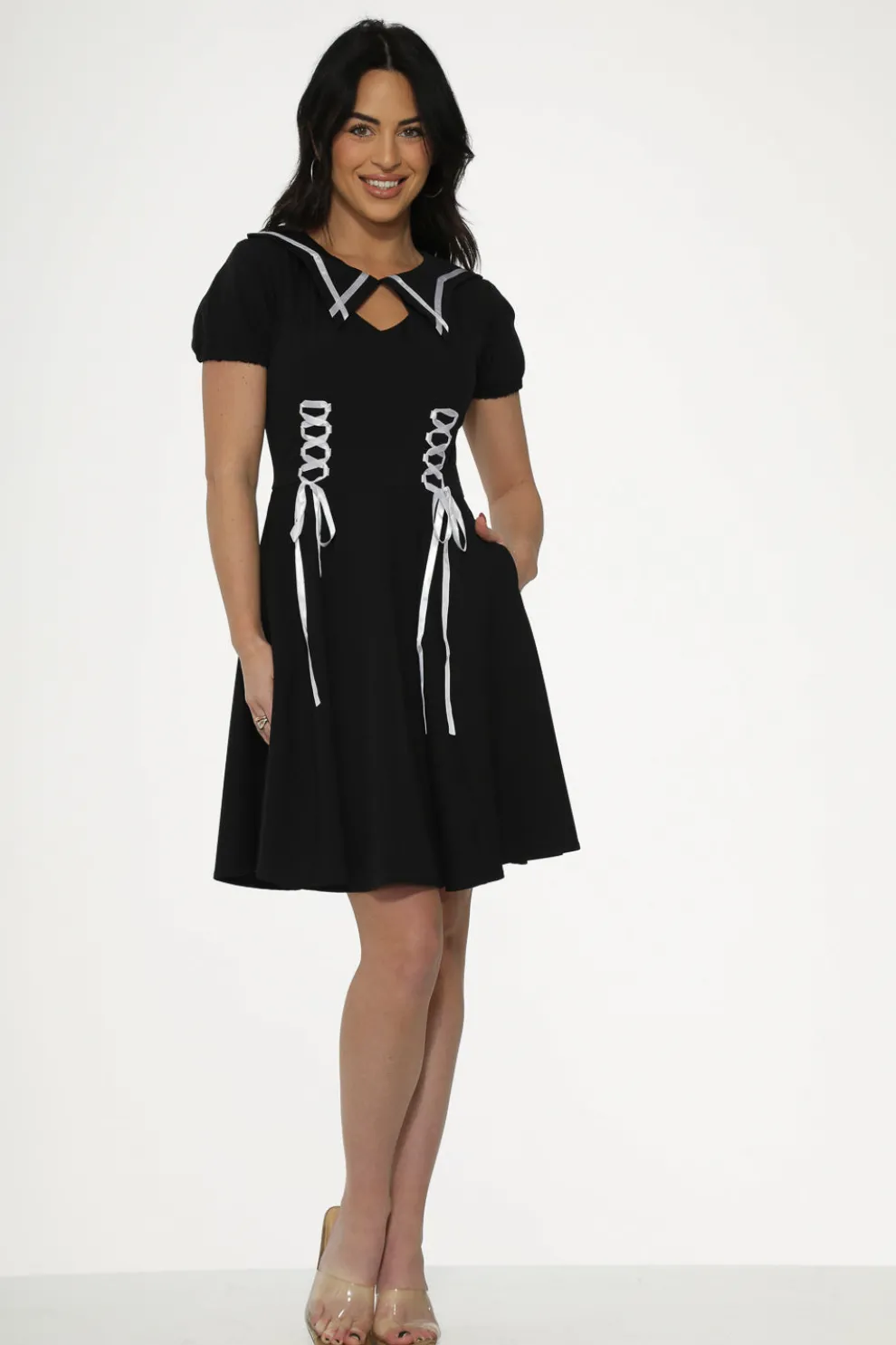 Black & White Trim Gothic Swing Dress