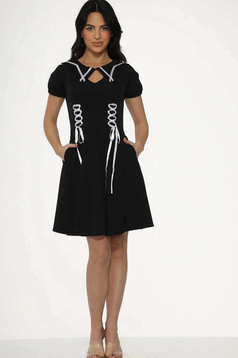 Black & White Trim Gothic Swing Dress