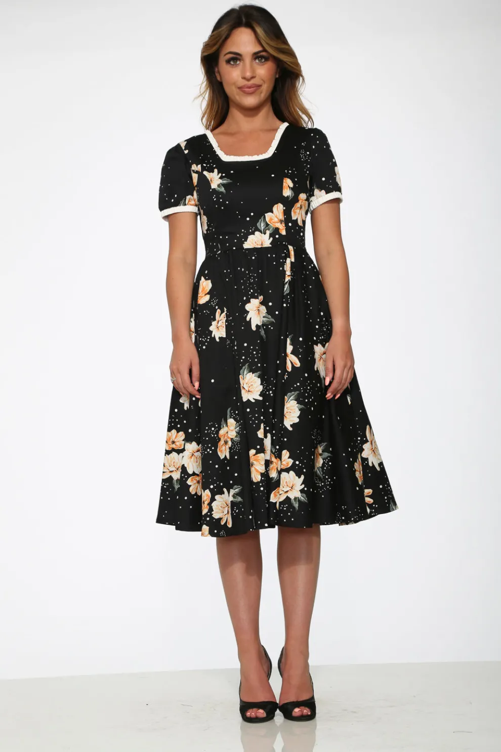 Black & Yellow Floral Swing Dress