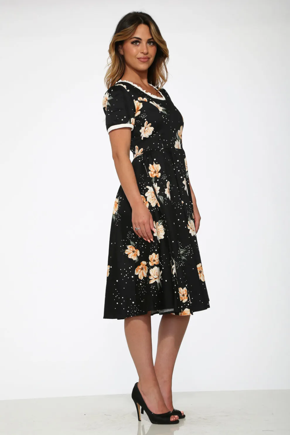 Black & Yellow Floral Swing Dress