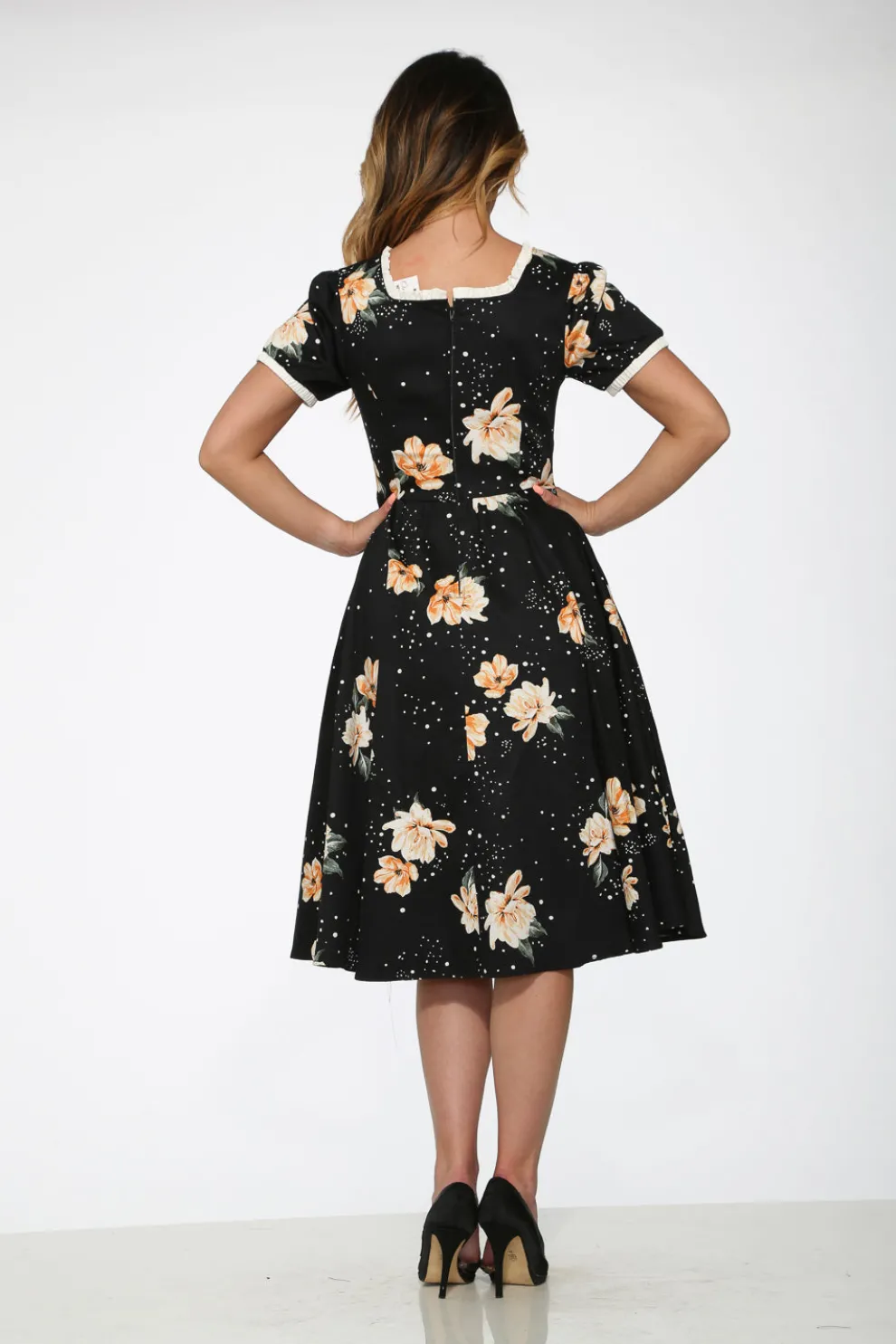 Black & Yellow Floral Swing Dress
