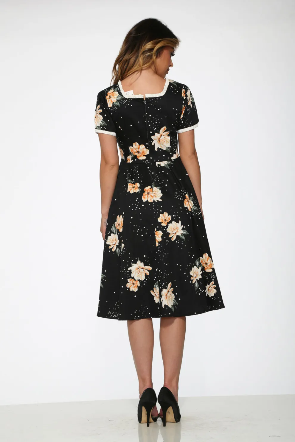 Black & Yellow Floral Swing Dress
