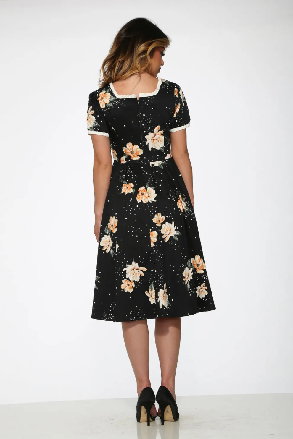 Black & Yellow Floral Swing Dress