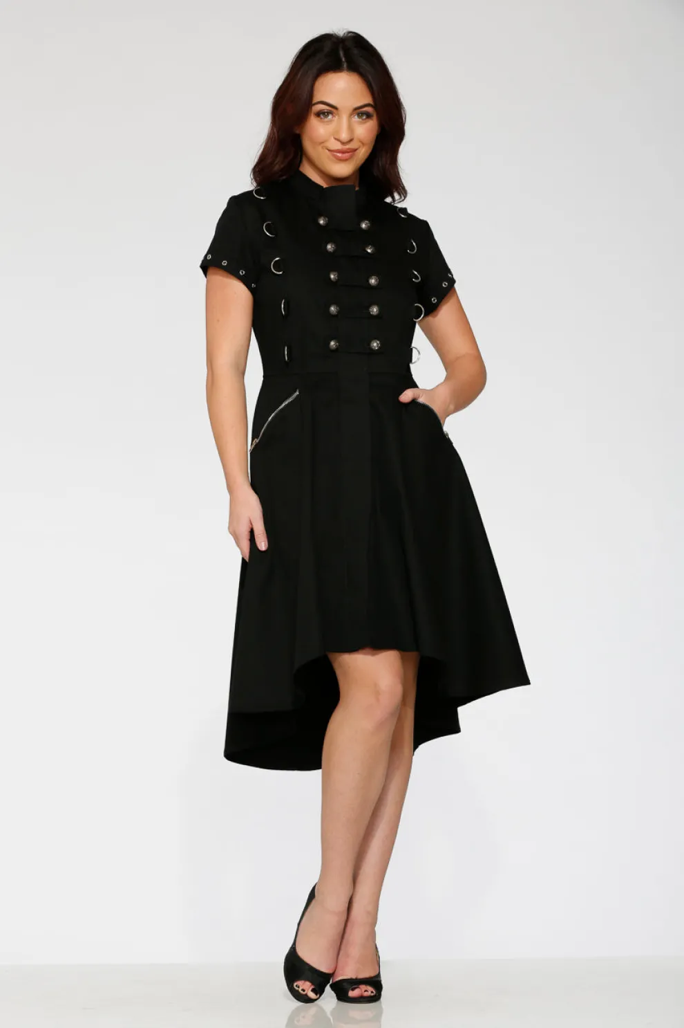 Black Battalion Hi-Lo Swing Dress
