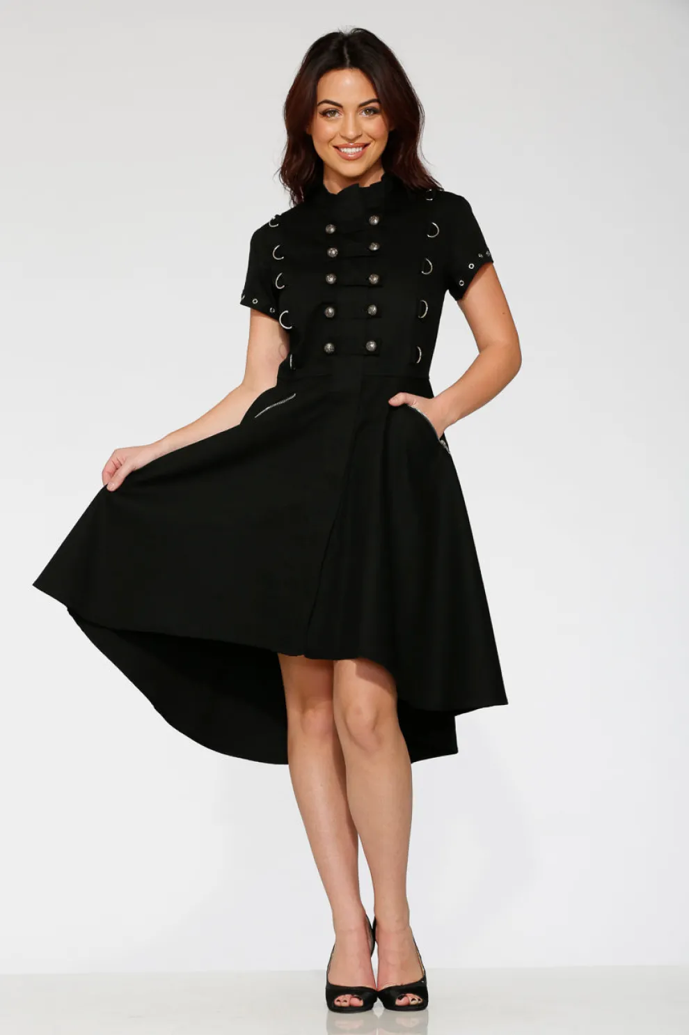 Black Battalion Hi-Lo Swing Dress