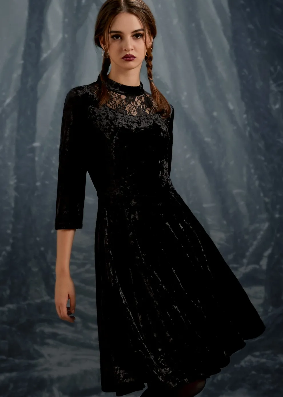 Black Diamond Velvet Swing Dress