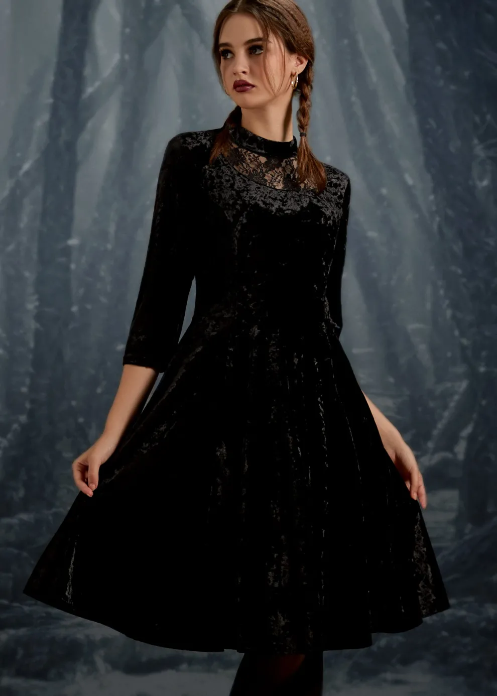 Black Diamond Velvet Swing Dress