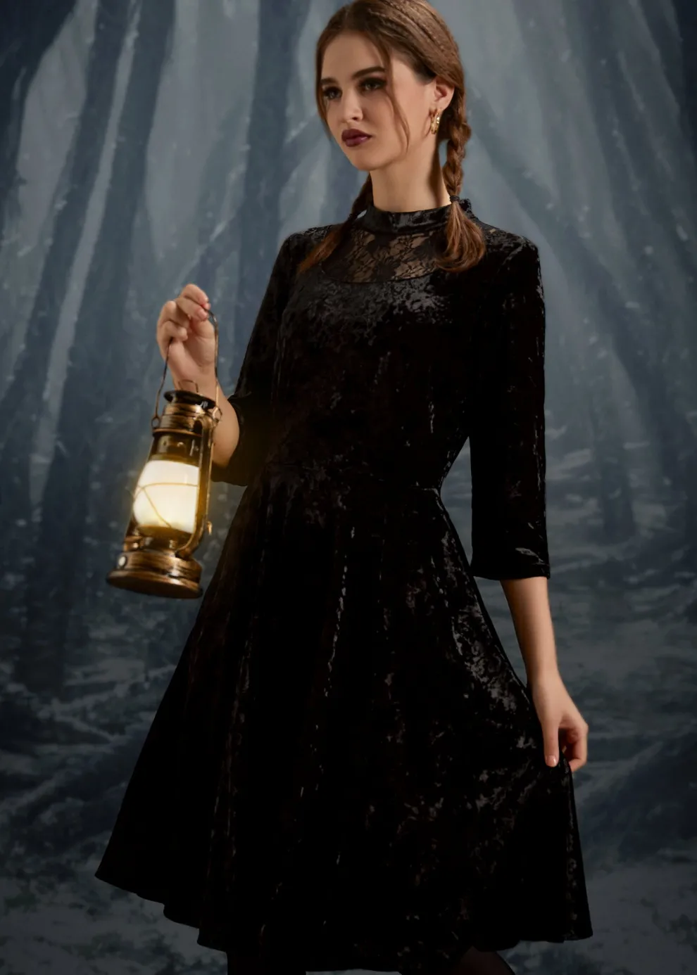 Black Diamond Velvet Swing Dress