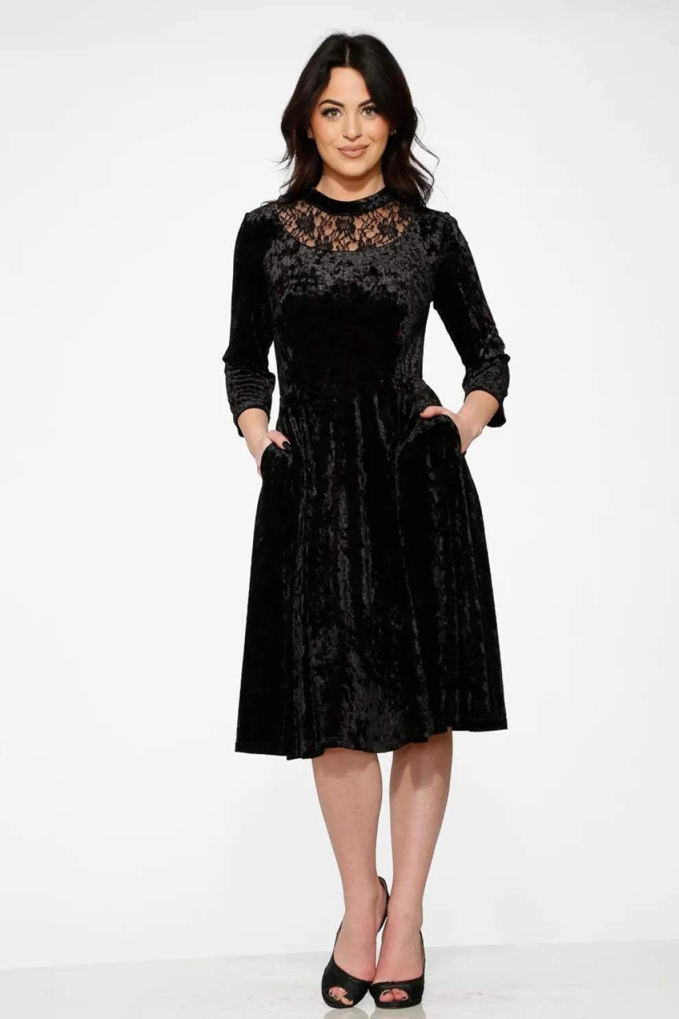 Black Diamond Velvet Swing Dress