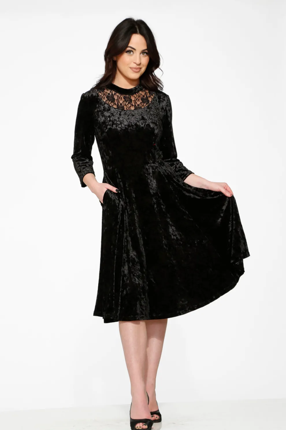 Black Diamond Velvet Swing Dress