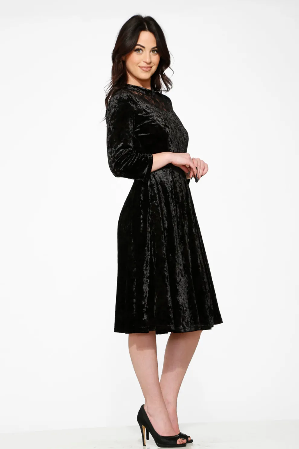 Black Diamond Velvet Swing Dress