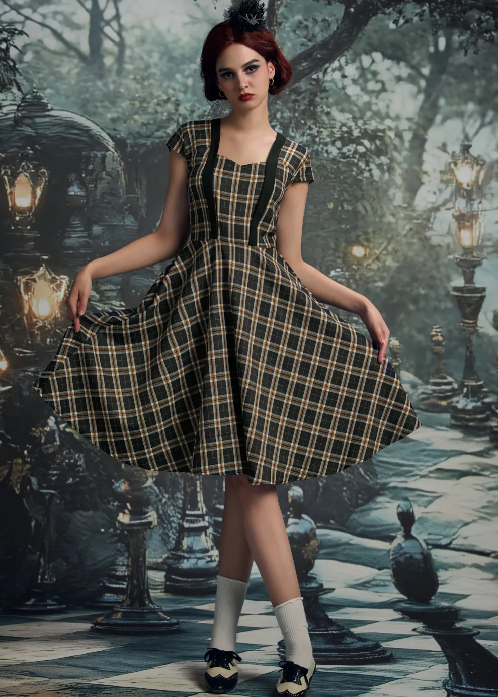 Black Plaid Swing Dress