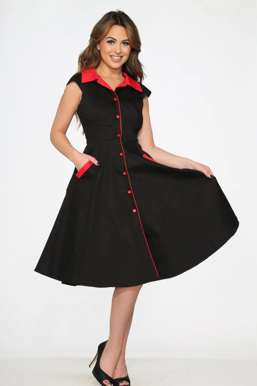 Black Red Trim Swing Dress