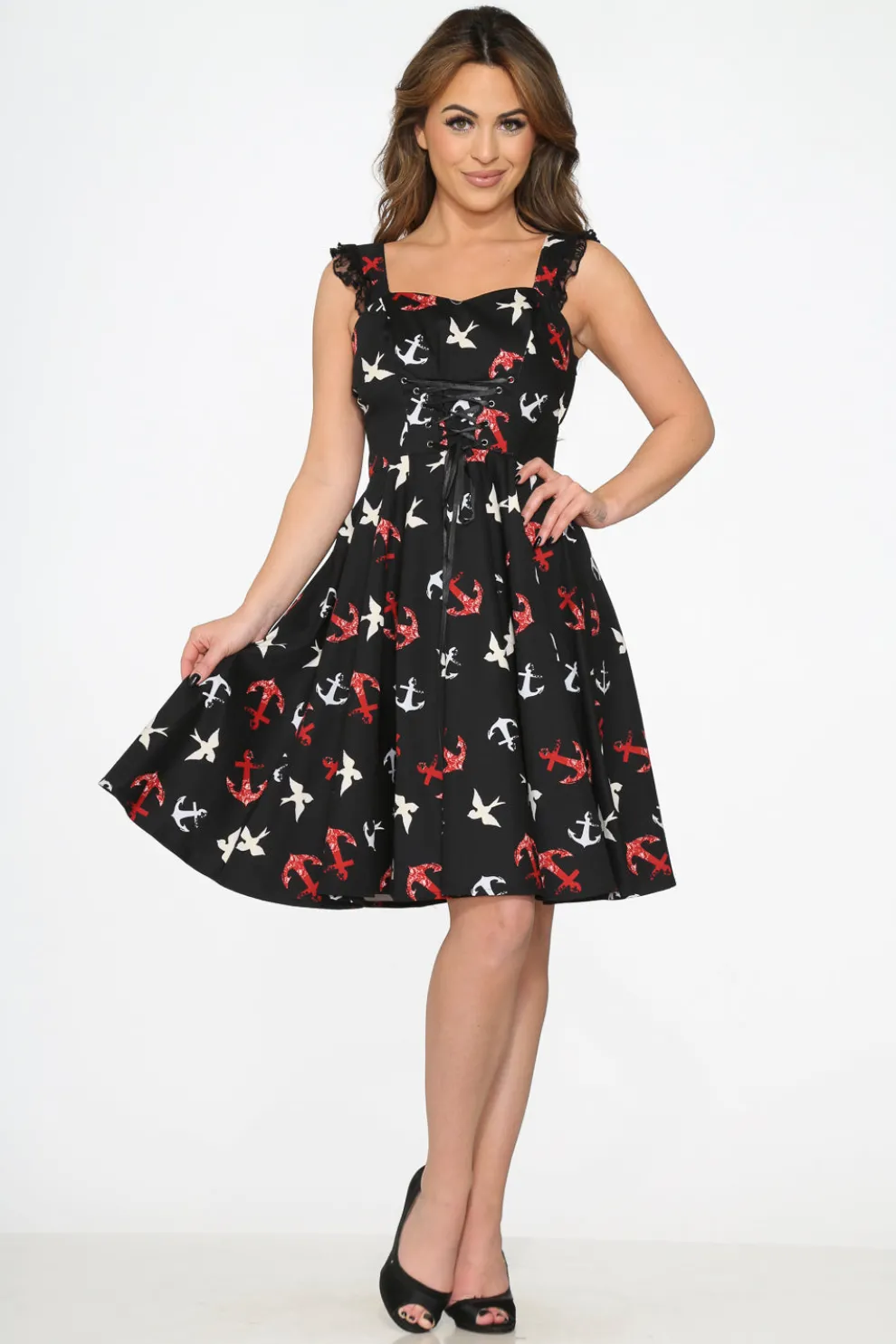 Black Swallow Swing Dress
