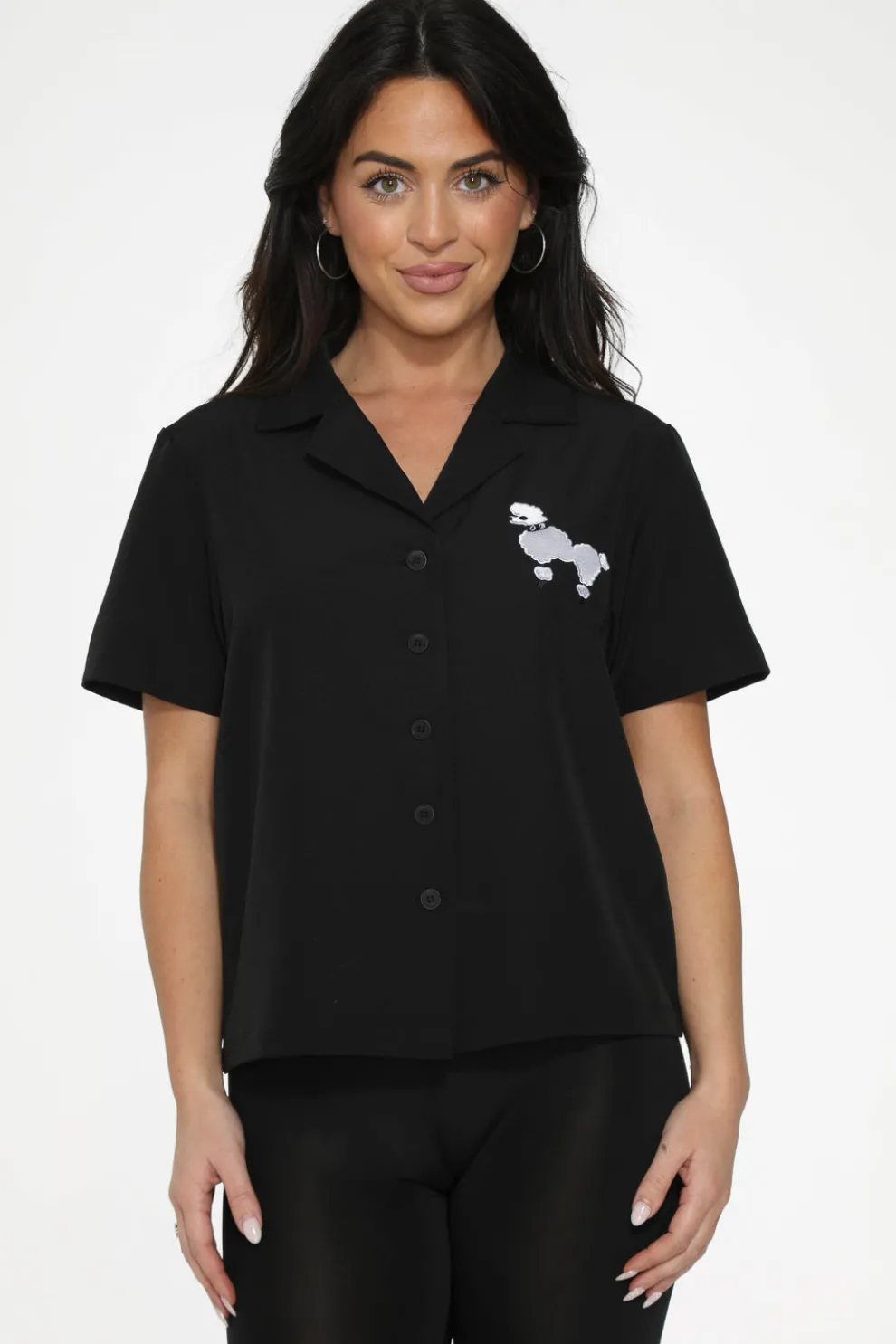 Black White Embroidered Poodle Top