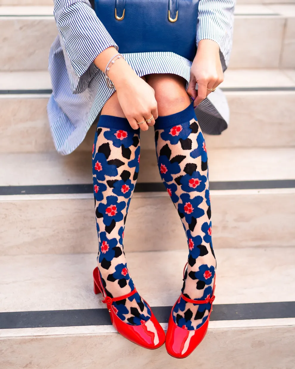 Bold Blue Sheer Knee High Sock