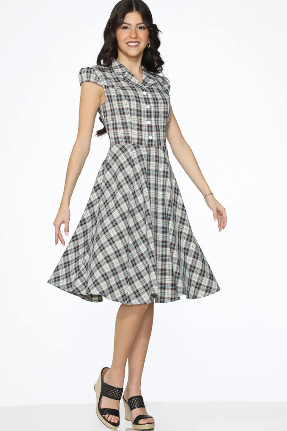 Brown & Blue Plaid Swing Dress
