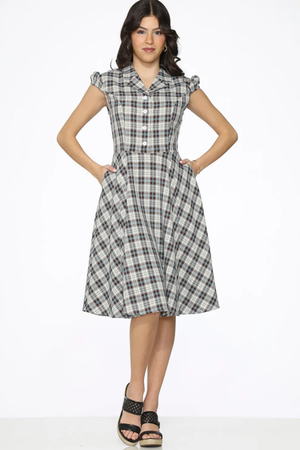 Brown & Blue Plaid Swing Dress
