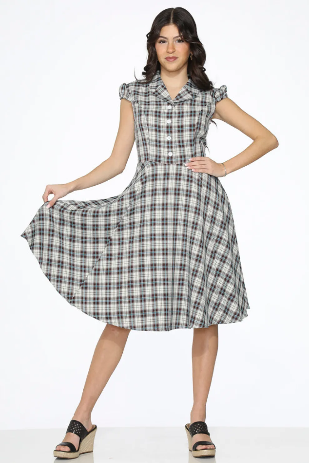 Brown & Blue Plaid Swing Dress