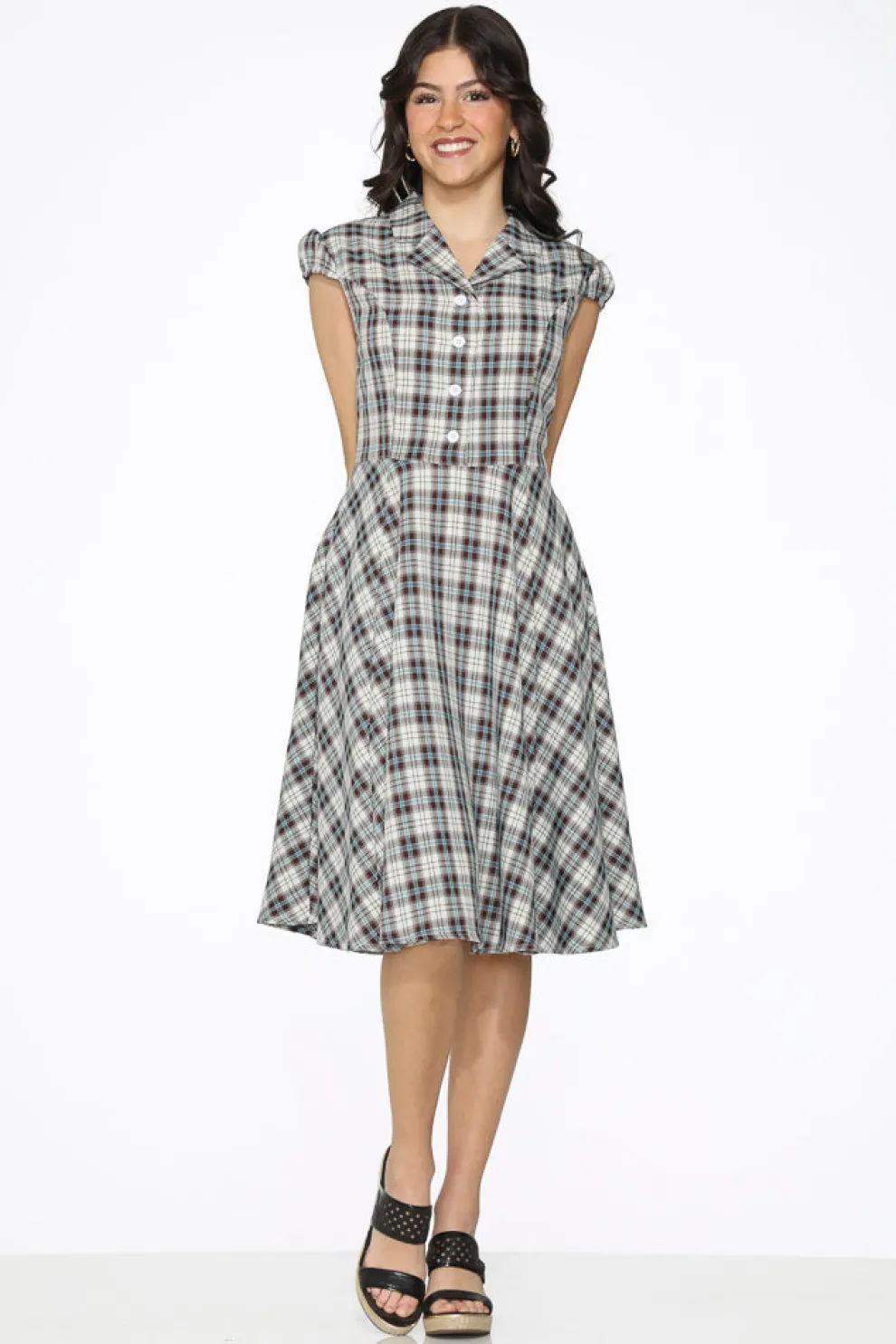 Brown & Blue Plaid Swing Dress