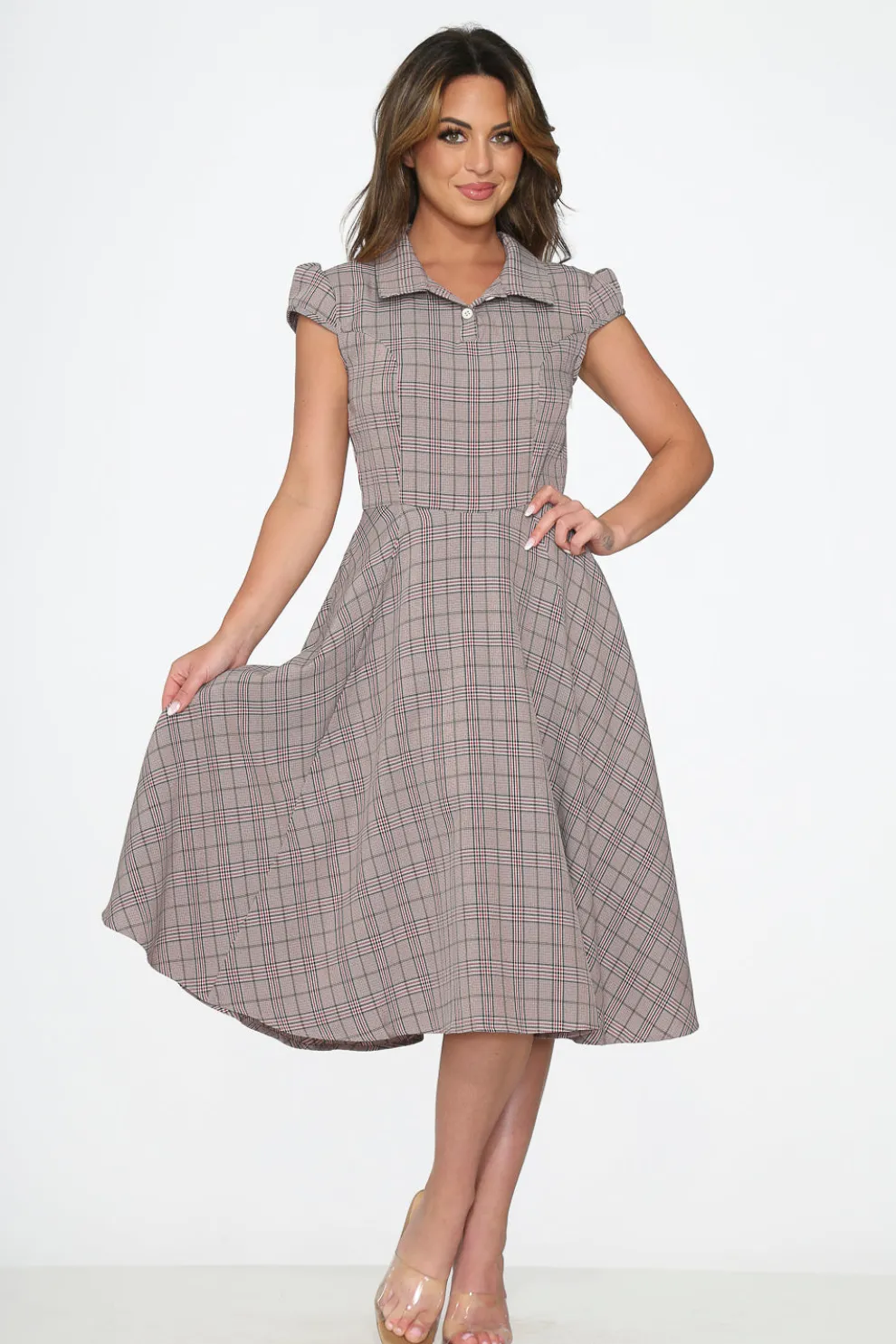 Brown Plaid Swing Dress