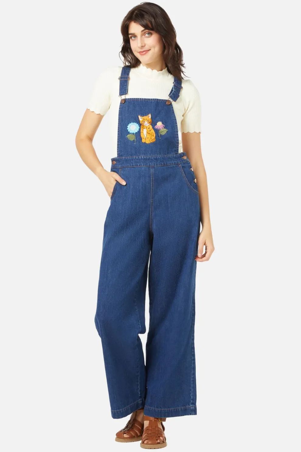 Cat Embroidered Overall