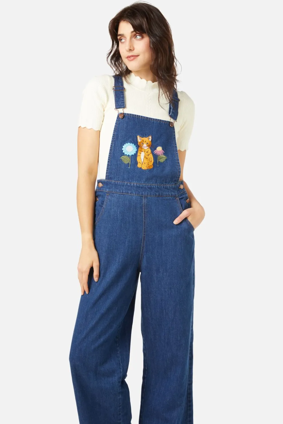 Cat Embroidered Overall