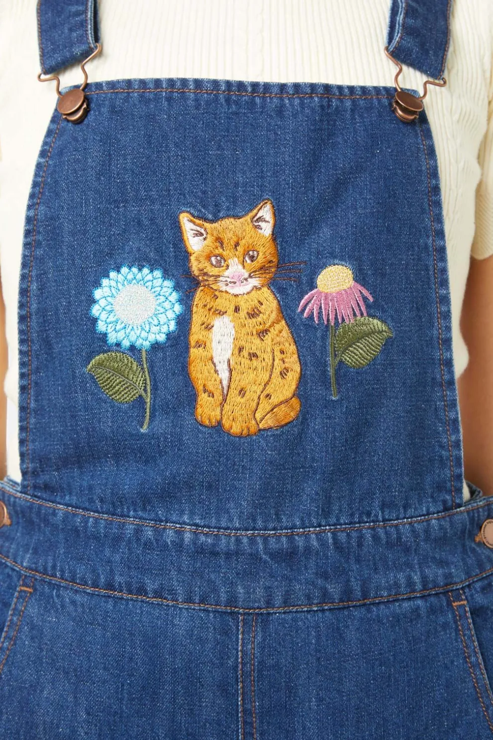 Cat Embroidered Overall