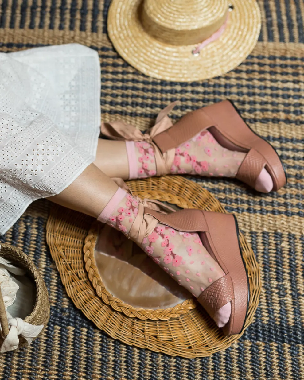 Cherry Blossom Sheer Crew Sock