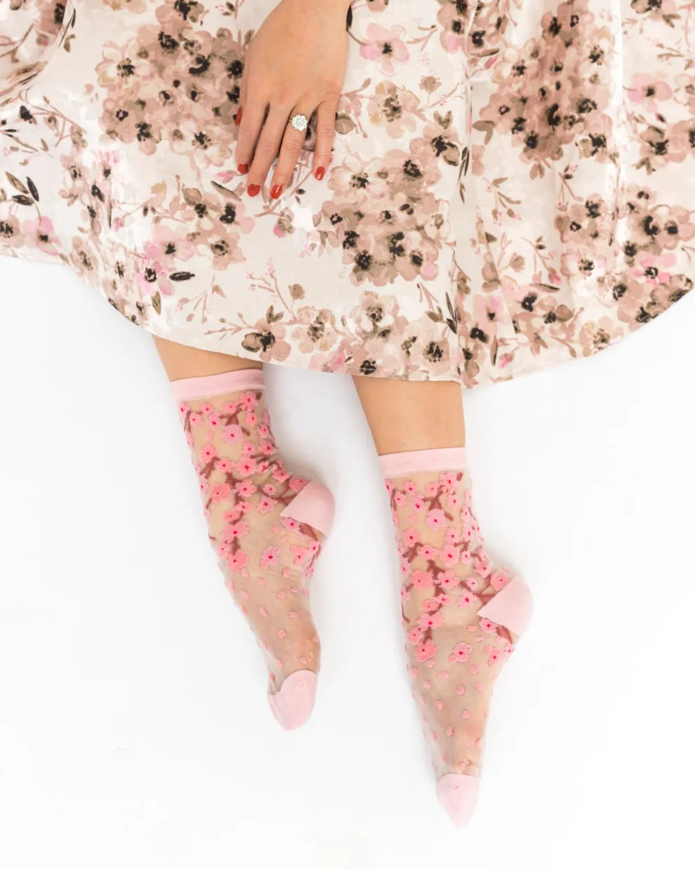 Cherry Blossom Sheer Crew Sock