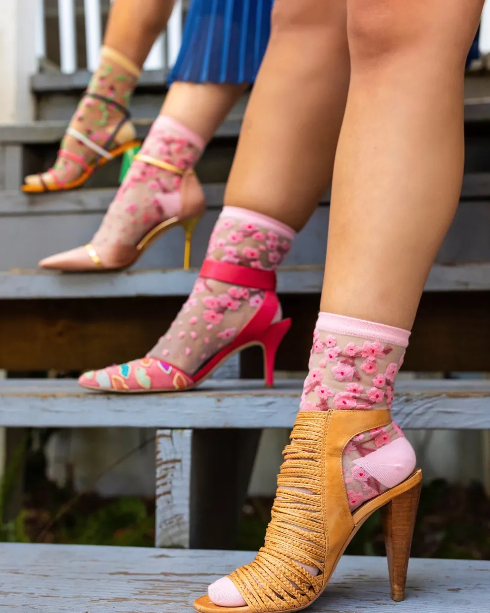 Cherry Blossom Sheer Crew Sock