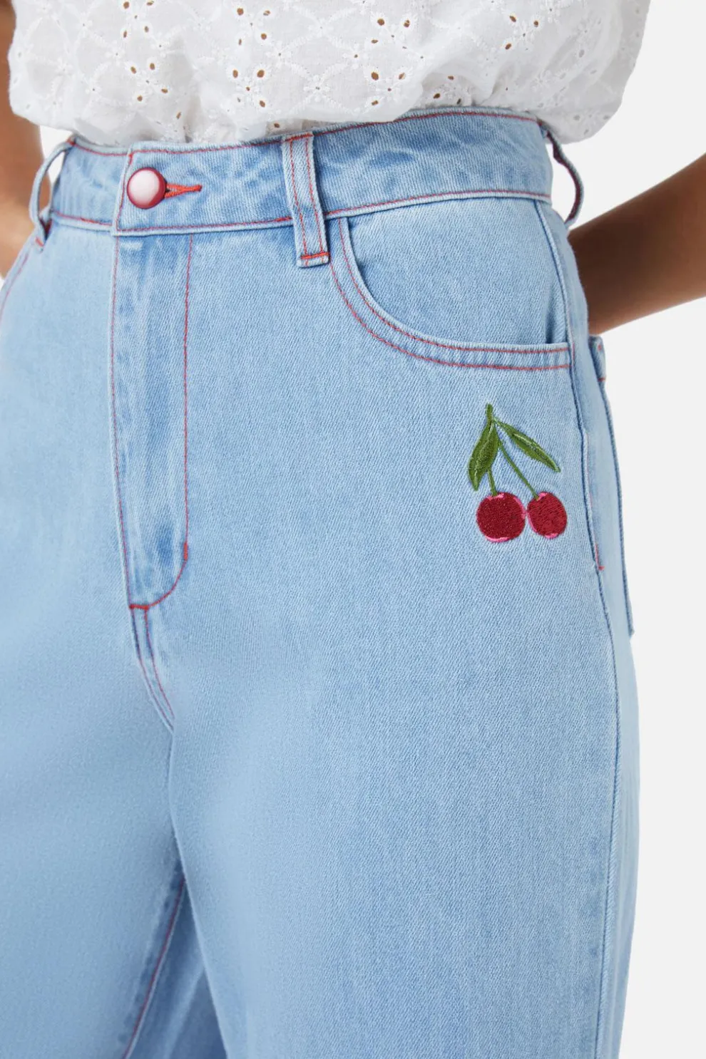 Cherry Embroidered Jean