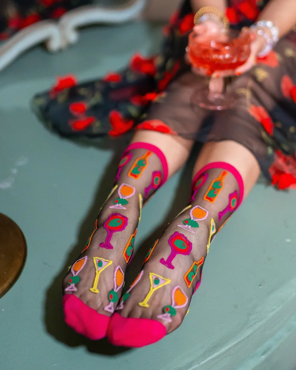 Cocktail Hour Black Sheer Crew Sock