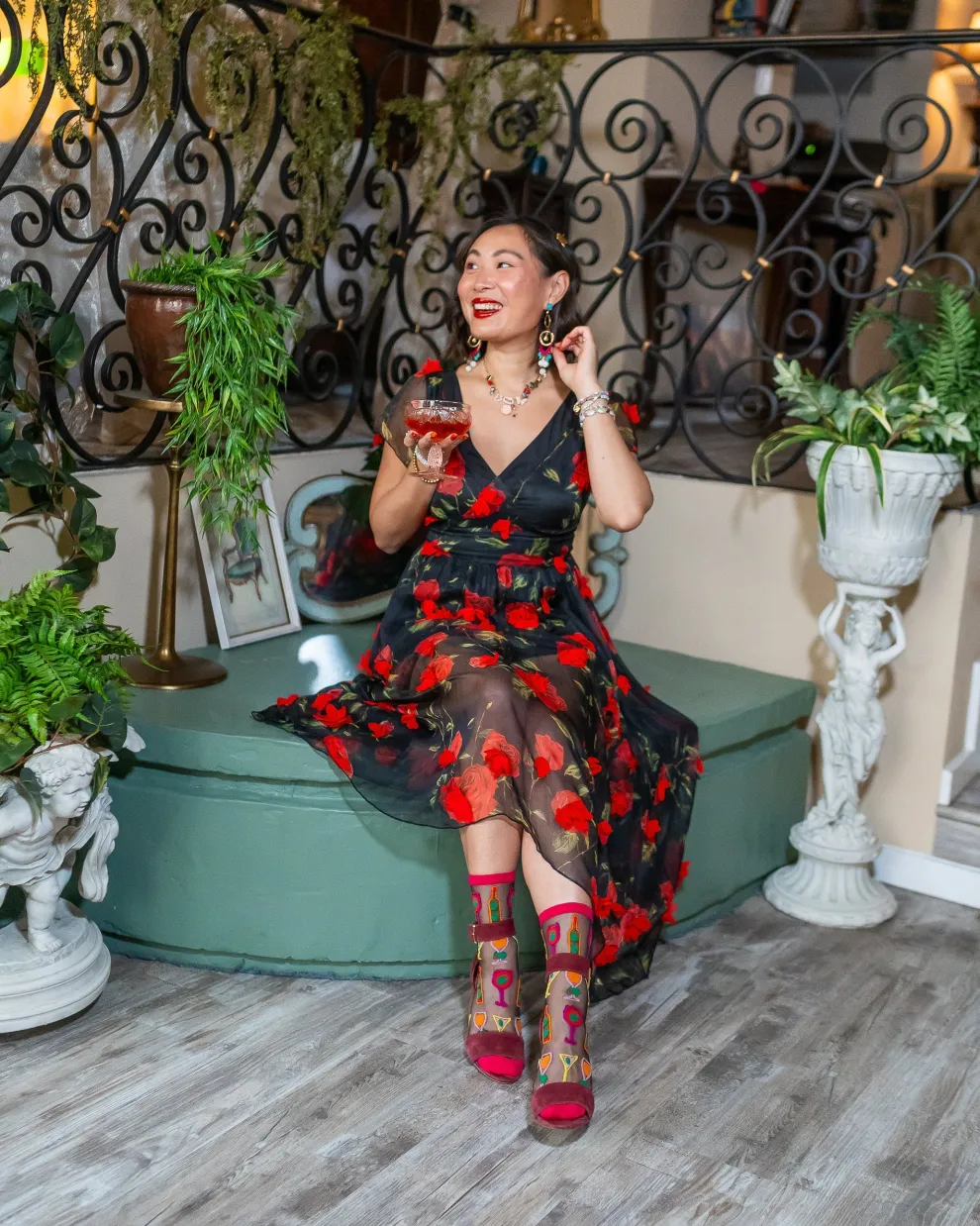 Cocktail Hour Black Sheer Crew Sock