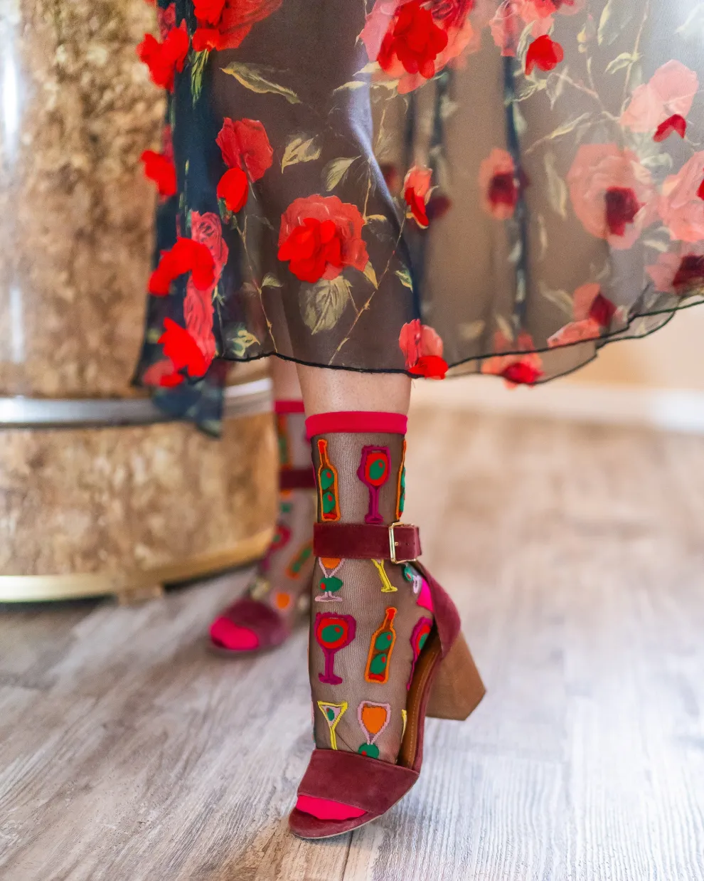 Cocktail Hour Black Sheer Crew Sock